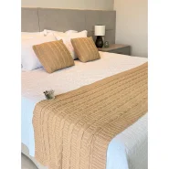 Kit Manta Peseira de Tricot + 2 Capas de Almofada para Cama e Sofá Casal Queen e King Decoração Trança FIRENZE