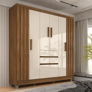 Roupeiro Ripado Casal 7 Portas 2 Gavetas Daiana Freijó/off  M.a