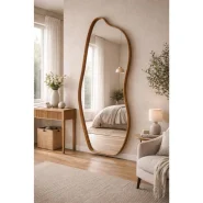 Espelho Decorativo Orgânico Flame Grande Corpo Inteiro Closet com Moldura em Madeira Cinamomo 