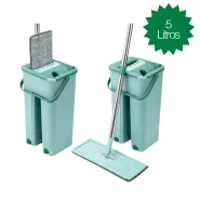 Flat Mop 2 Refis 5 Litros Esfregão Com Balde Rodo Mágico Lava Seca Tira Pó