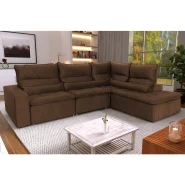 Sofá De Canto Amsterdam Marrom Molas Retrátil Reclinável  King House