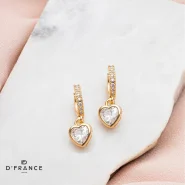 Brinco Argola Com Pingente Coração Pendurado Banhado a Ouro 18K  D France Semijóias