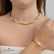 Conjunto Choker Aro e Bracelete Torcido Ajustável  Banhado a Ouro 18K  D France Semijóias