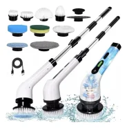 Esfregão Mop 9 Em 1 Escova De Limpeza Elétrica Multiuso Rotatória Magica Limpa Canto Friso Banheiro Cozinhha Bivolt Branco