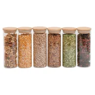 Amo! Kit de 6 Potes De Vidro P/ Mantimentos 450ml c/ Tampa Bambu