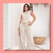 Conjunto Alfaiataria Social Feminino Calça e Blusa Em Linho