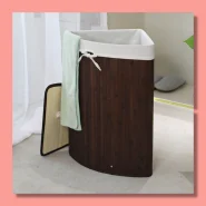 Cesto De Roupa Em Bambu Forrado Para Lavanderia Banheiro  Mimo Style