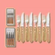 Talheres De Churrasco Faca Jumbo  Inox E Madeira (8 Peças)