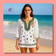 Bata Blusa Soltinha Índia Algodão Praia Branca Detalhes Bordada Preta Tam P M G