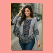 Poncho Feminino Blusa Outono Inverno Kimono Com Mangas Gola Redonda