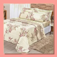 kit Cobre Leito Colcha forro de cama casal Dupla Face Estampado 3pç 150 fios toque de pessego