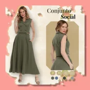 Conjunto Feminino Saia Longa e Colete Elegante Look Moderno e Chic Várias Cores