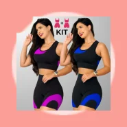 Kit 2 Conjuntos Academia Feminina – Top + Shot Cintura Alta e Modeladora