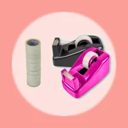 Suporte Para Fita Adesiva Pequeno Porta Durex De Mesa Preto ou Rosa / Kit 10 Fitas 12X10m