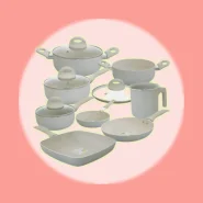 Jogo De Panelas Casambiente 8 Peças Revestimento Cerâmico Antiaderente Creme