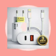 Carregador Turbo Duplo 40w Usb Tipo C Para iPhone 8 X Xr 11 12 13 14 Pro Max Dtimp Branco