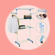 Varal De Chão Grande De Roupas 3 Andares Dobrável Cor Azul 170 Cm