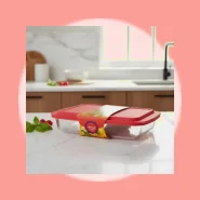 Marinex Assadeira Vidro Retangular Lasanheira 3,7l Com Tampa Transparente Translúcido Com Tampa Vermelha