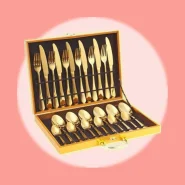 Kit 24 Faqueiro Dourado Talheres Luxo Premium  Com Maleta