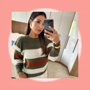 Blusa Feminina de Frio Listrada de Tricot Lã Manga Longa Tricô Gola.