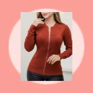 Blusa Feminina de Tricot Manga Longa com Zíper Cardigan Leve Inverno.