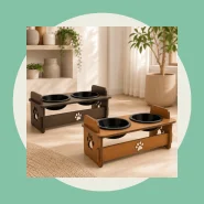 Comedouro Duplo Elevado MDF Para Gato e Cachorro 2 Potes