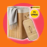 Cesto de roupa suja de bambu de 72 litros com tampa e alça