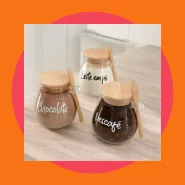 POTE HERMETICO COM TAMPA E COLHER DE BAMBU PERSONALIZADO 410 ML