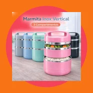 Lancheira Vertical Inox 1080ml 3 Compartimentos Linha Premium