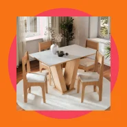 Conjunto Sala de Jantar Completa 4 Lugares Cadeiras Estofadas Mesa Vivi