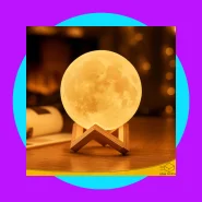 Luminária Lua Cheia 3D Luz Quente 10cm Com Suporte Abajur LED