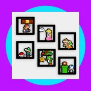 Kit 6 Quadros Super Mario e Amigos MDF Vazado 14x14cm