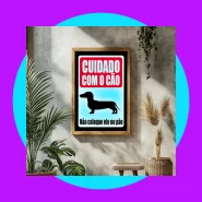 Quadro Decorativo Com Moldura Cuidado Com O Cão Frase