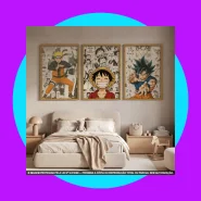 Kit 3 Peças Quadros Decorativos Animes Naruto One Piece e Dragon Ball
