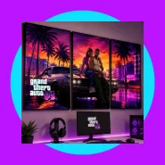 Quadro GTA 6 Grand Theft Auto VI 3 Peças Decoração Quarto Gamer