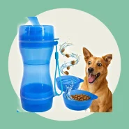 Garrafa Portátil Pet 2 em 1 Água e Ração 610ml Bebedouro Comedouro para Cachorro Gato Passeio Viagem