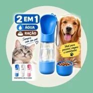 Garrafa Bebedouro Pet Portátil 2 em 1 Água e Ração Cachorro Gato Comedouro Passeio