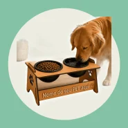 Comedouro e Bebedouro PERSONALIZADO Elevado Para Cachorro e Gato - Marrom