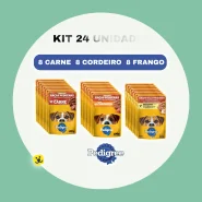 Kit 24 Sachê Pedigree 100g Cachorro Adulto Raças Pequenas Ração Úmida 8Carne + 8Frango +8Cordeiro