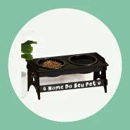 Comedouro PERSONALIZADO Com Nome Para Pets Pequenos De Madeira Com 2 Potes De Plástico