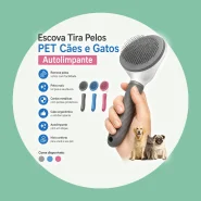 Escova Tira Pelos Pet Cães e Gatos Autolimpante Profissional
