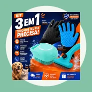 Kit Banho 3 em 1 Luva Tira Pelos Nano Escova
