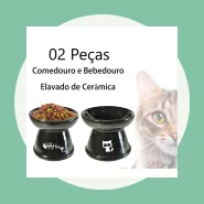 Kit 2 Peças: Comedouro e Bebedouro Elevados de Cerâmica