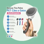 Escova Tira Pelos Pet Cães e Gatos Autolimpante Profissional
