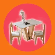 Conjunto Sala de Jantar Completa 4 Lugares Cadeiras Estofadas Mesa Vivi Compacto Para Cozinha Tampo Semelhante Vidro