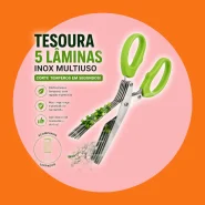 Tesoura Multiuso 5 Lâminas Inox Para Temperos Ervas Verduras Cozinha