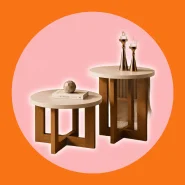 Conjunto com 1 Mesa Lateral e 1 Mesa De Centro Redonda Madeira Estilo Retrô Sala De Estar Decoração
