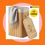 Cesto de Roupa Suja de Bambu de 72 Litros