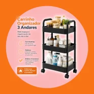 Carrinho Organizador 3 Andares Multiuso com Rodinhas para Cozinha Banheiro Quarto Escritório