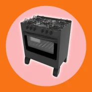 Fogão De Piso com Forno Automático Braslar  Bocas Carina  Preto Mesa vidro